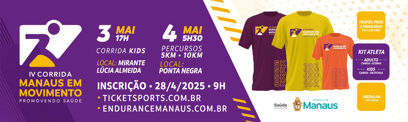Imagem de divulgação do Iv Corrida Manaus Em Movimento - Promovendo Saúde