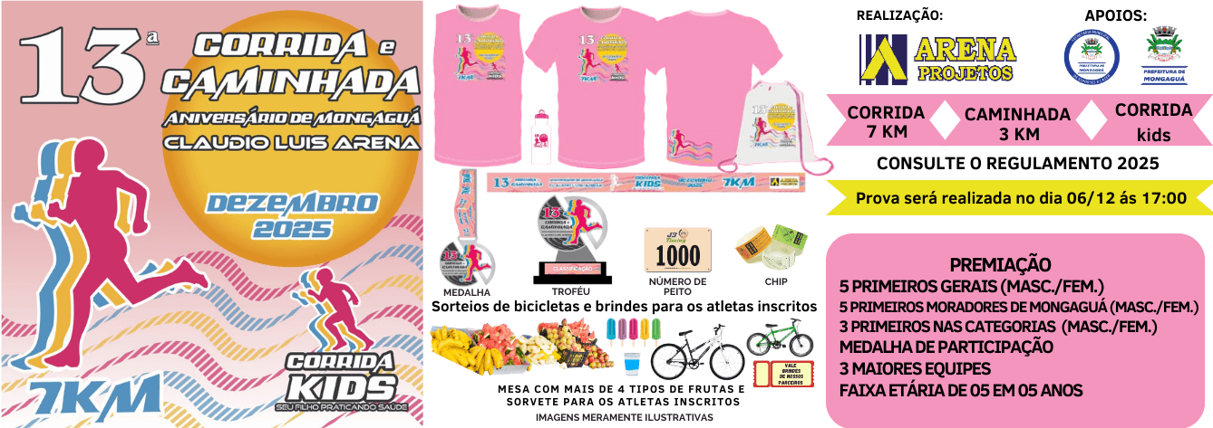 Imagem de divulgação do 13ª Corrida E Caminhada Aniversário De Mongaguá Cláudio Luís Arena