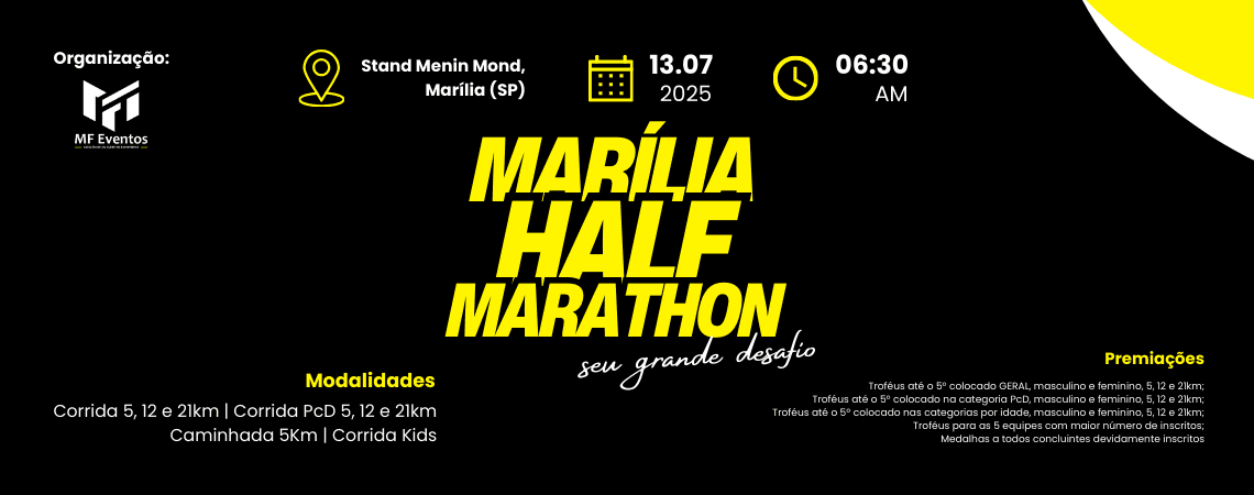 Imagem de divulgação do 5ª Marília Half Marathon - Meia Maratona