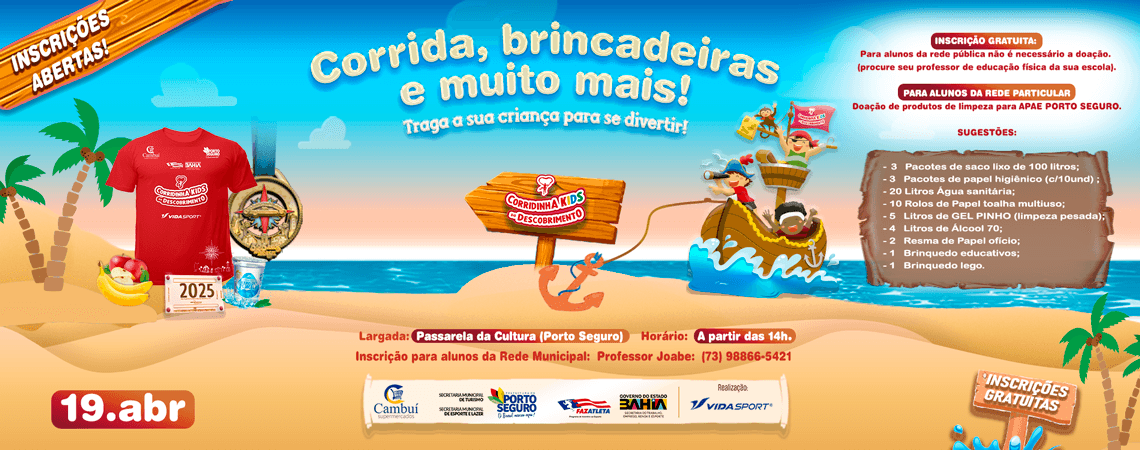 Imagem de divulgação do Corridinha do Descobrimento kids 2025